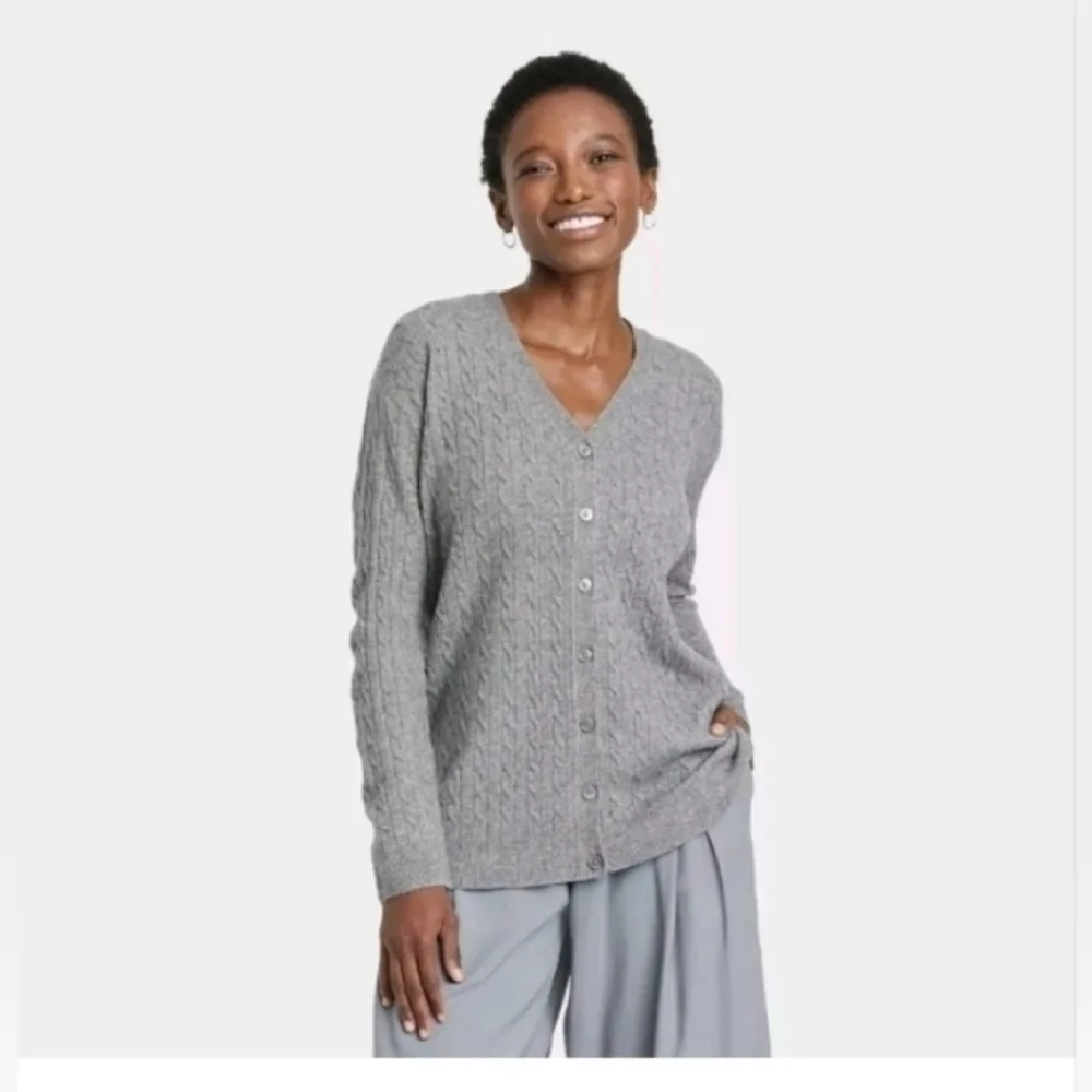 A New Day Cable Cardigan Sweater Dark Gray Womens Oversize.Size XS PTP 20